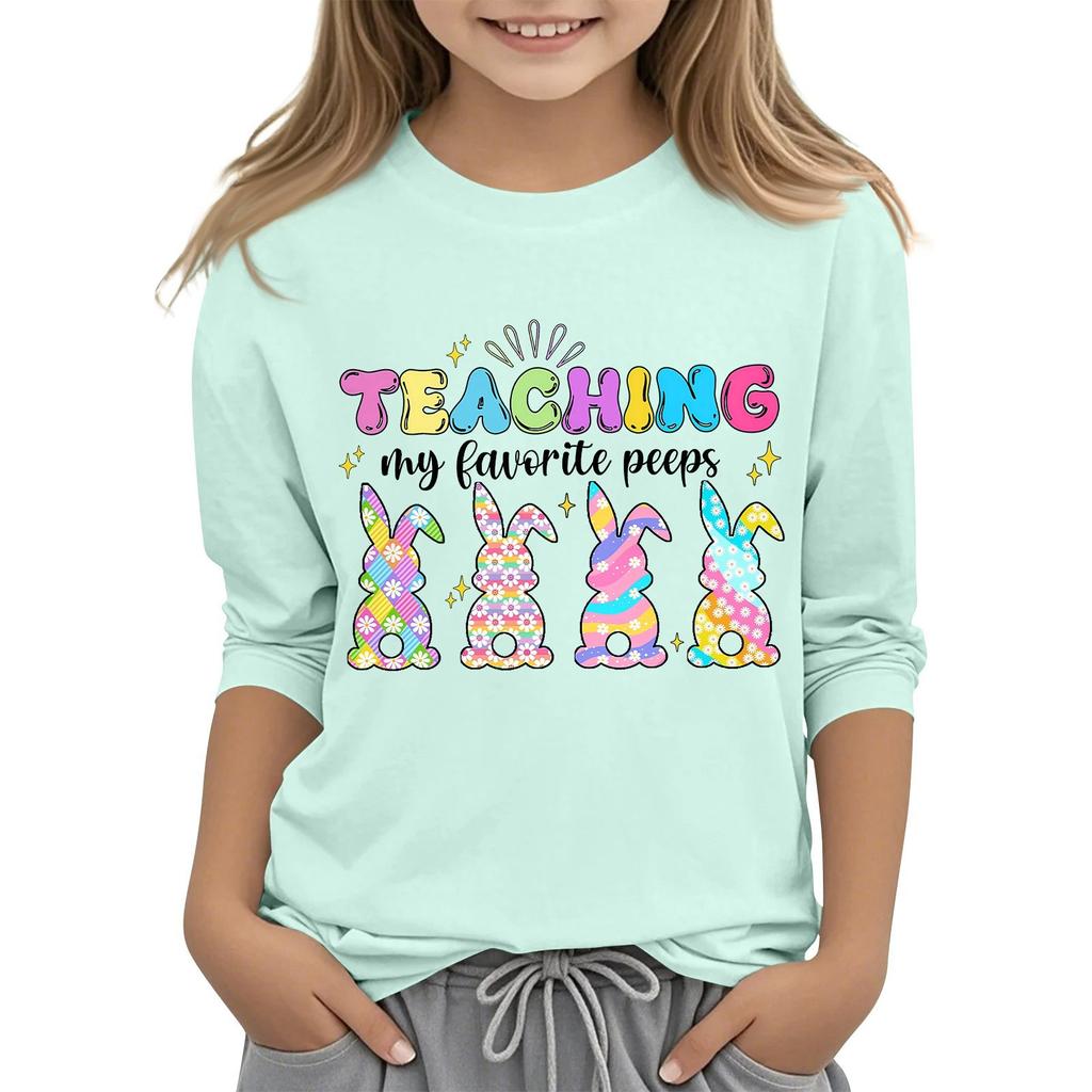 Повседневная футболка с круглым вырезом и пасхальным принтом, с рукавами 7 точек для детей