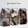 Цветочный Леопардовый Тень Для iPhone 17 Air 16 E 15 Plus 14 Pro Max 13 12 mini 11 5 6 7 8 Plus XR XSMax SE Черный Стеклянный Чехол для Телефона