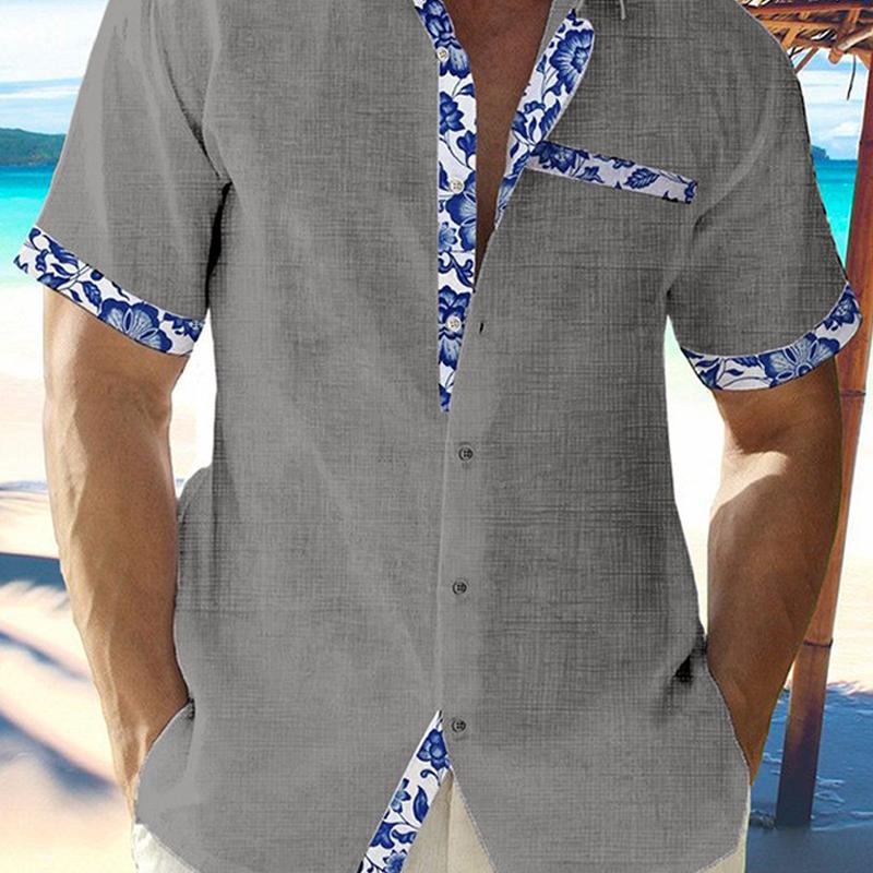 Модная мужская летняя рубашка с коротким рукавом и принтом, плюс размер, карманный гавайский пляжный топ