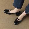 Women's Gentle Retro Single Shoes Women Spring Autumn Mary Jane Shoes Black Leather Square Toe Thick Heels Shollow Single Shoes