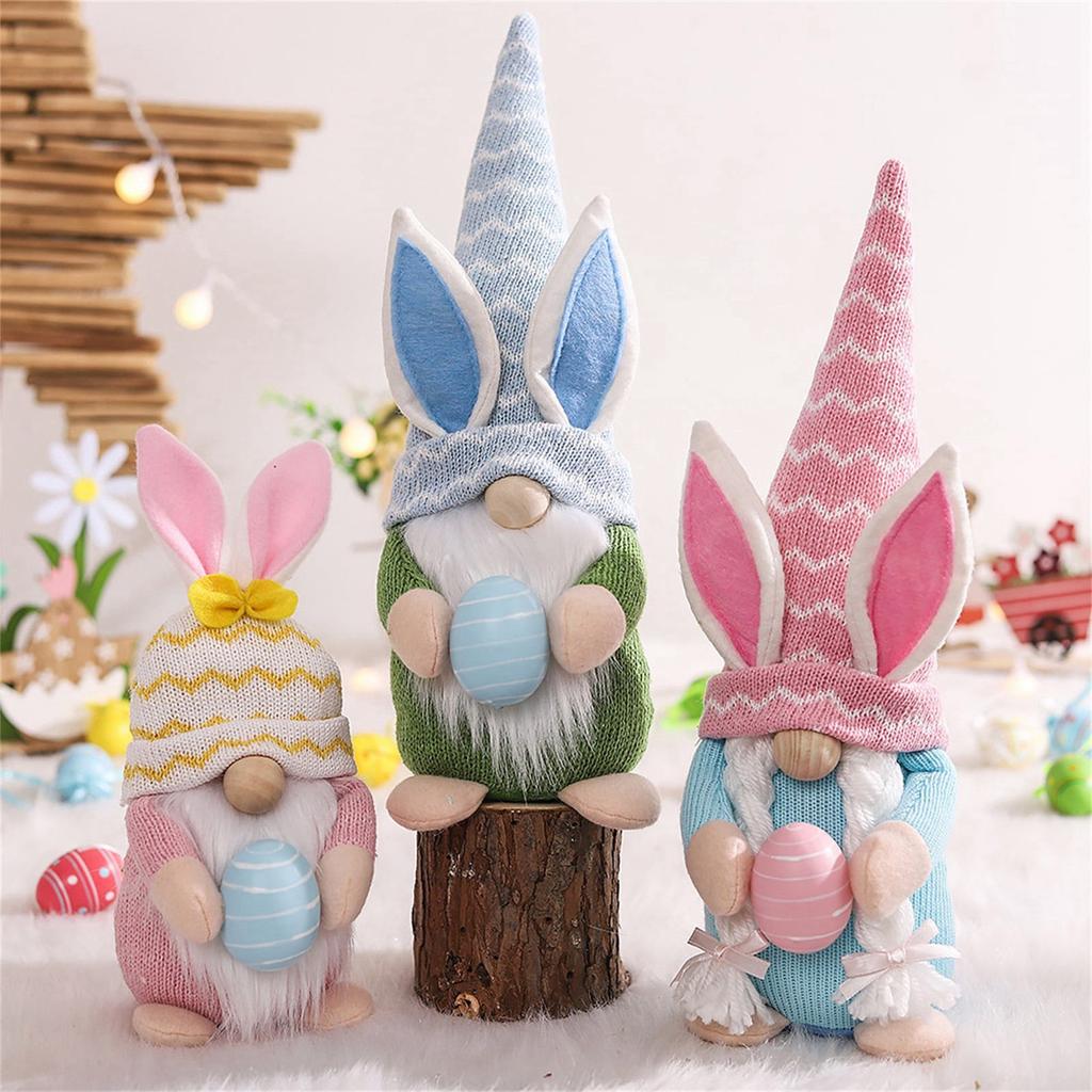 Easter Dwarf Faceless Doll Decorations Set Of Three Egg Holding Doll Decorations Desktop Decoration