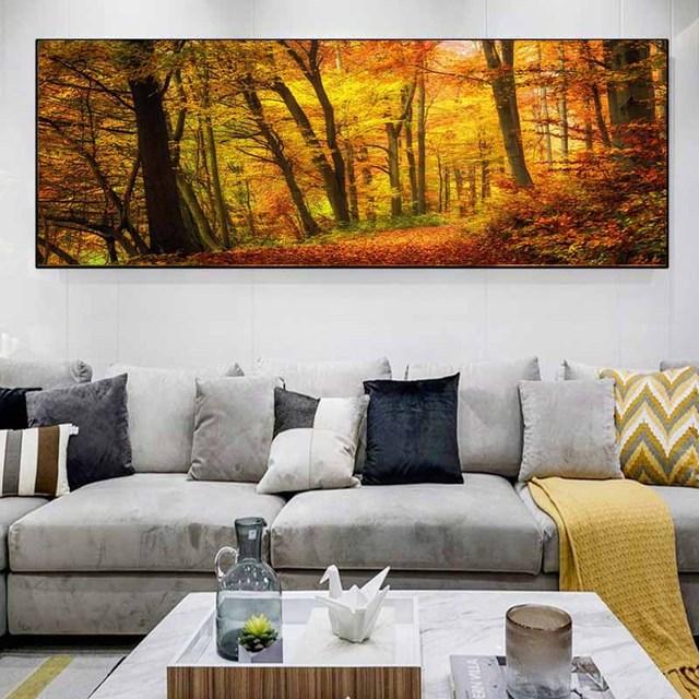 Пейзаж Зеленый Желтый Лес Дерево Холст Картина Солнечный свет Плакаты и принты Настенные Панно Гостиная Домашний Декор Без Рамки