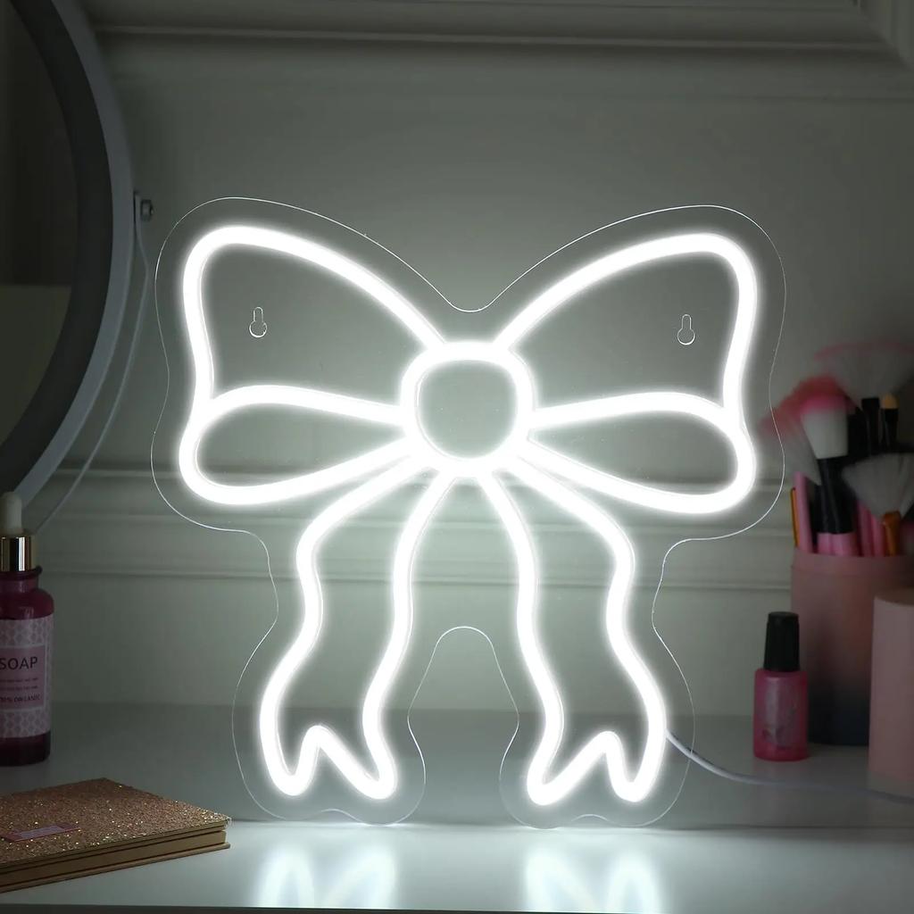 Bow Neon Sign Led Neon Lights Neon Signs for Wall Decor Light Up Sign for Birthday Party Club Gift