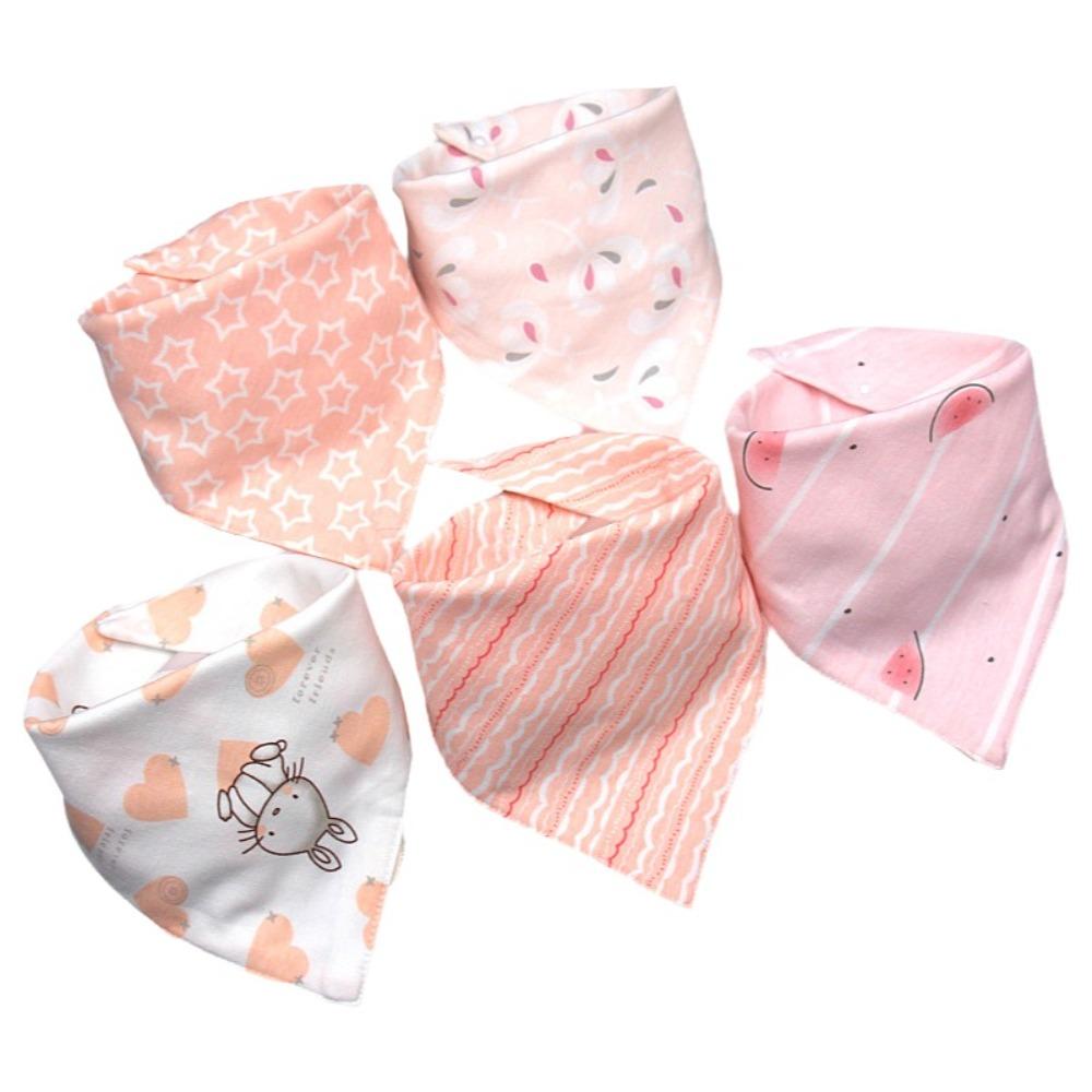5PCS/SET Triangle Design Cotton Bibs Cartoon Print Feeding Bibs Cute Saliva Towel  Toddler Use