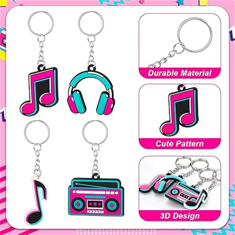 Набор брелоков в виде музыкальных нот, 20 штук, с 20 брелоками, 20 бирками «Спасибо» и 20 подарочными пакетами для караоке, дня рождения, рождественской вечеринки