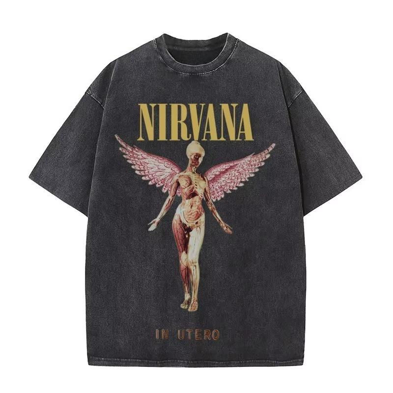 Мужская футболка Nirvana 'In Utero' Большого размера Потертая Повседневная Свободная Уличная Одежда Женская футболка