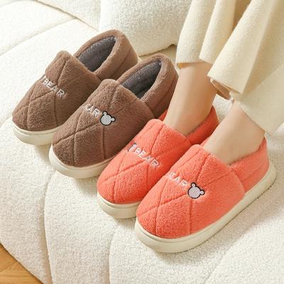 Новые домашние хлопковые туфли женские зимние утолщенные бытовые нескользящие комнатные плюшевые теплые плюшевые хлопковые тапочки мужские с сумкой на каблуке