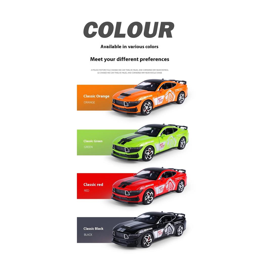 1/32 Mustang GT500 Металлическая литая модель автомобиля Сила возврата Вперед Звук и свет Детская игрушечная машинка Подарок для мальчика