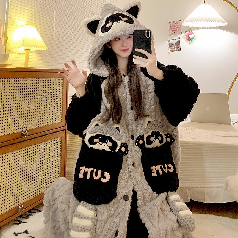 Женская зимняя ночная рубашка из бархата и кораллового флиса размера плюс - симпатичная домашняя одежда из плотной фланели