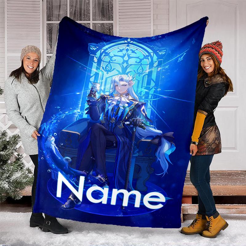 Personalized Custom Name Blanket - Genshin Impact Navelette Print Design,Blanket for Sofa,Bed,Travel,Camping - Soft and Warm, Great Gift