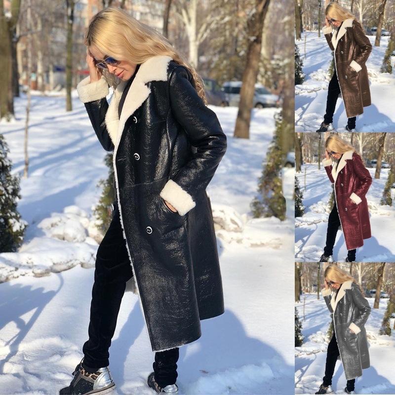 Global Station Fashion Фланелевая куртка женская зимняя теплая куртка из искусственной кожи новая тонкая куртка с длинным рукавом