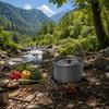 Алюминиевый подвесной котелок с плотно прилегающей крышкой и деревянной ручкой, портативная походная посуда