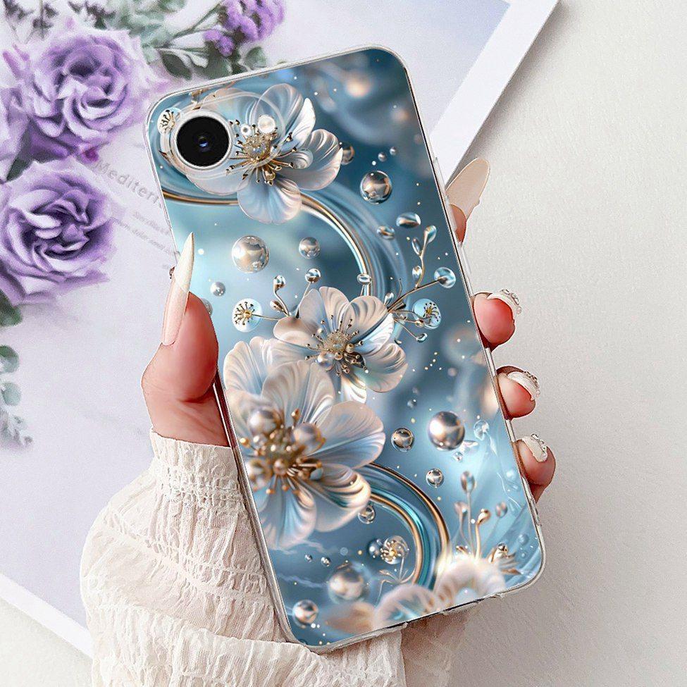 Clear For iPhone 16e A3212 A3409 A3410 A3408 Cover For iPhone 16e Case Fashion Luxury Flowers Cute Funny Painted Soft Bumper