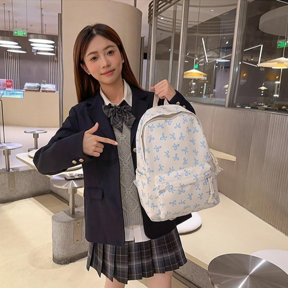 Nylon Bow Backpack Lightweight Teenagers Shoulder Bag Portable Students School Bag Outdoor