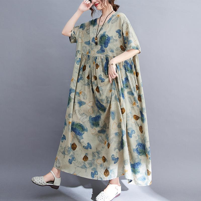 Хлопок лен плюс размер винтажная одежда женщины повседневное свободное длинное летнее платье