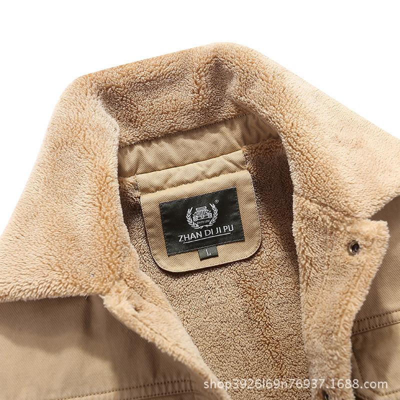 Мужская теплая куртка с лацканами из хлопкового промытого хлопка из ягненка и кашемира