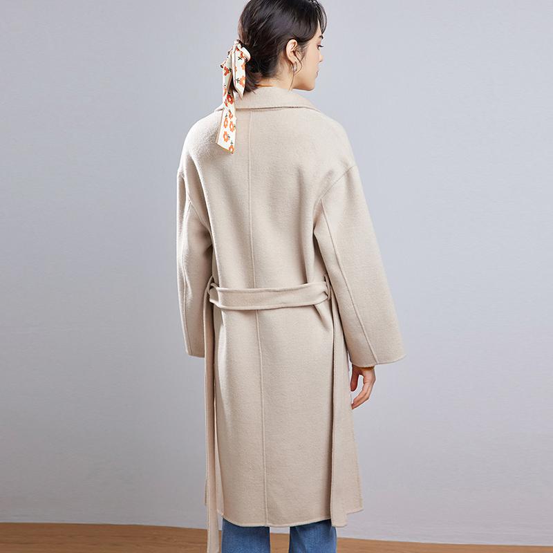 Женское длинное пальто из 100% шерсти, СОВРЕМЕННОЕ НОВОЕ Осеннее шерстяное пальто SAGA, зимнее теплое шерстяное пальто с поясом