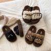 Retro Thick-soled Fluffy Slippers Women's Outer Wear 2025 Autumn and Winter New Korean Version Comfortable One-word Bow Women's Slippers