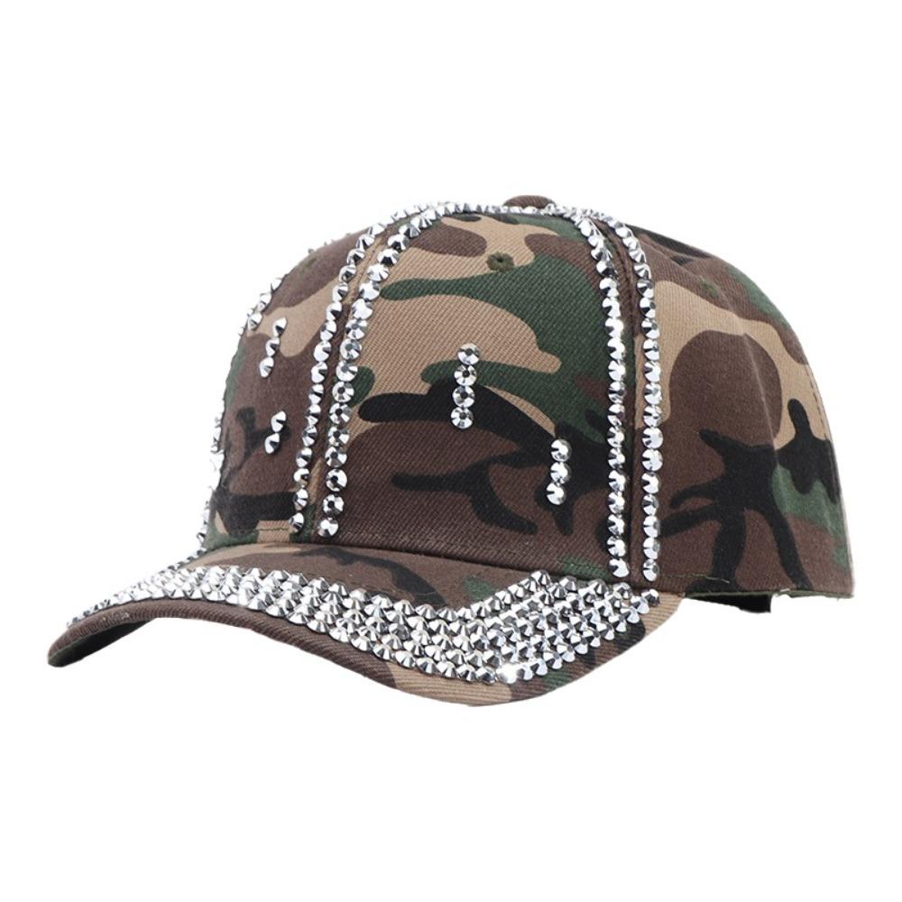 Camouflage Baseball Cap Bling Crystal Decorative Outdoor Sun Hat Duckbill Cap For Men Women