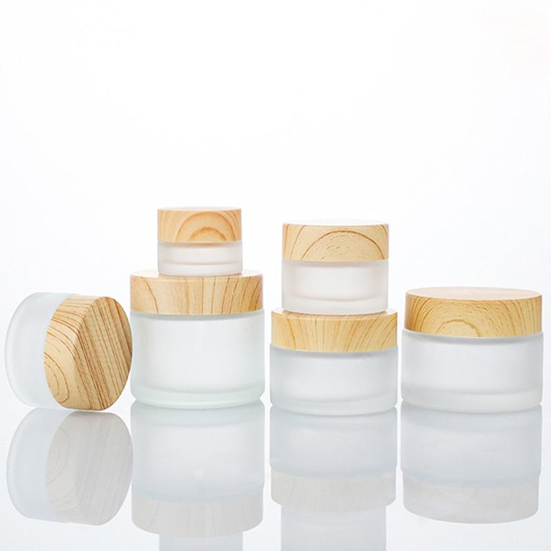 10g Wood Grain Lid 30g Glass Cream Bottle Cosmetic Jar 50g Scrub Sub-bottling Portable Travel Packaging Container