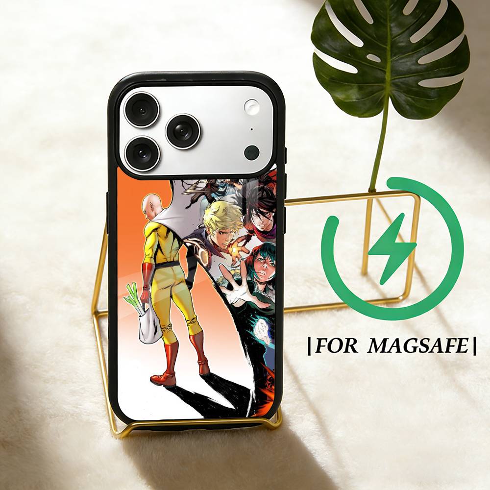 Чехол для телефона Аниме One-Punch Man Для iPhone 17,16,15,14,13,12,Plus,Pro,Max Для Magsafe Магнитная Беспроводная Зарядка
