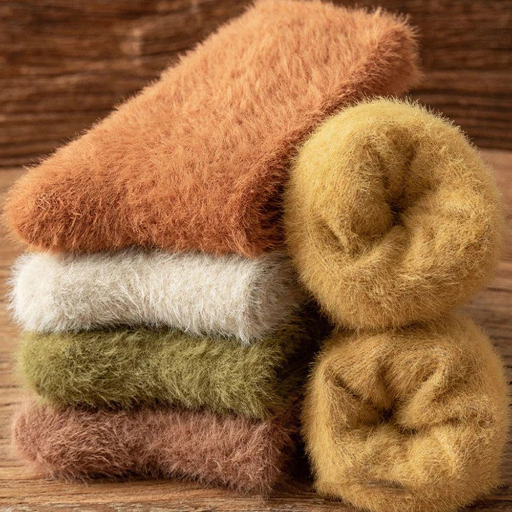 Style Solid Color Student Breathable Women Socks Floor Socks Mid-Tube Hosiery Mink fur Fleece Socks