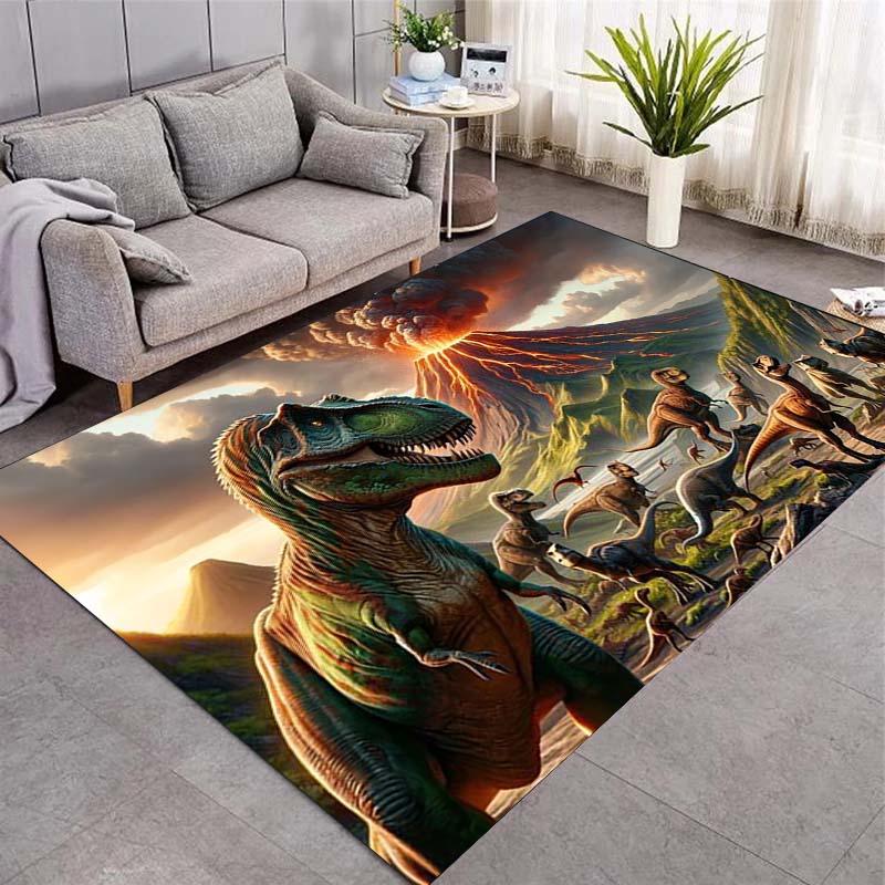 Golden Dinosaur Underwater Coral Print Area Rug Prehistoric Creature Non‑Slip Rectangular Floor Mat Fantasy Home Decor for Living Bedroom Gaming Room
