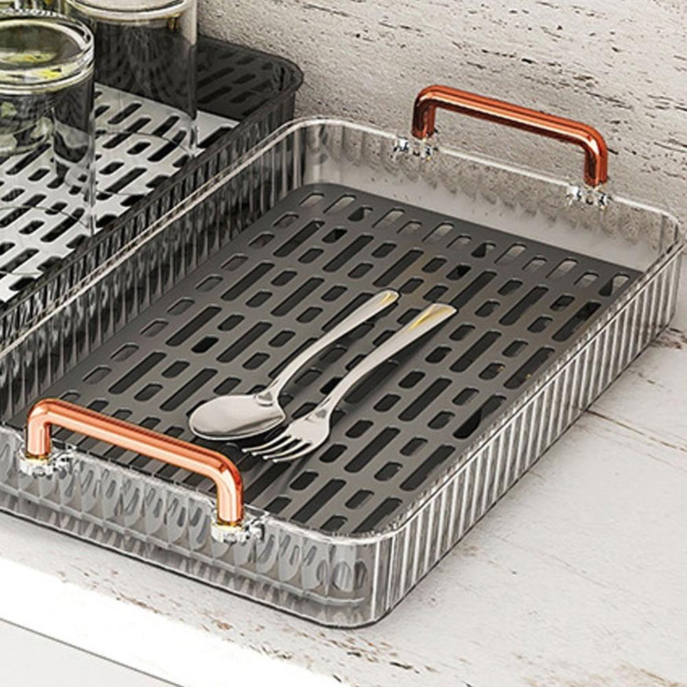 With Handles Water Drainage Tray Non Slip Double Layer Tray Durable Tea Serving Tray Coffee Table