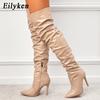 Модные Женские Сапоги Eilyken Красные Выше Колена На Высоких Каблуках Лакированная Кожа Однотонные С Острым Носком Шпилька Боковая Молния Женская Обувь