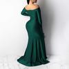Женское вечернее платье с V-образным вырезом, открытыми плечами, боковыми разрезами, длиной до пола, длинными рукавами, плиссированное, облегающее