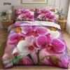 3Pcs Duvet Cover Set, 1 Duvet Cover + 2 Pillowcases, No Filling, Phalaenopsis Orchid Theme, Dreamy Style, Spring, Romantic Home