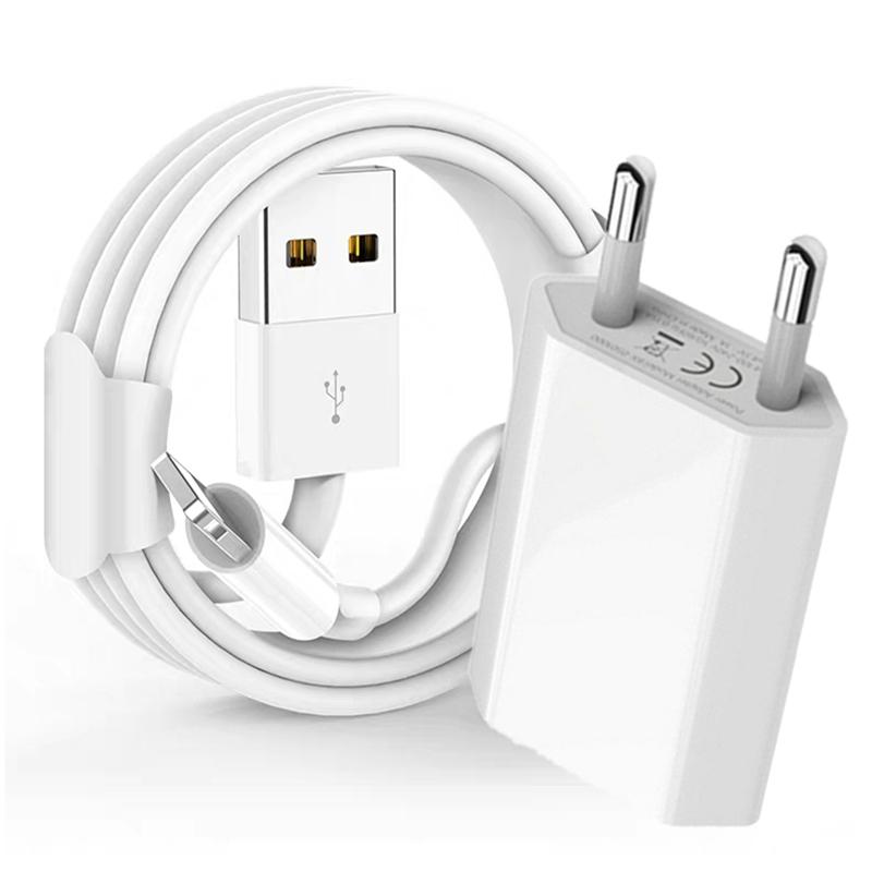 Зарядное устройство USB-кабель для зарядки Настенное зарядное устройство европейского стандарта для iPhone 7 8 6 6S 14 Plus X XR XS Max 11 12 13 Pro Max 5 5S SE USB-кабель для передачи данных