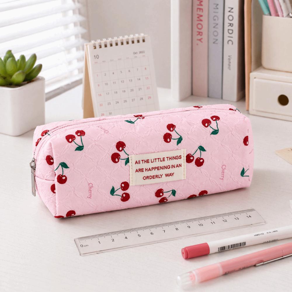 Cherry Print Pen Bag Large Capacity Pencil Pouch Stationery Organizer  School Office Supplies