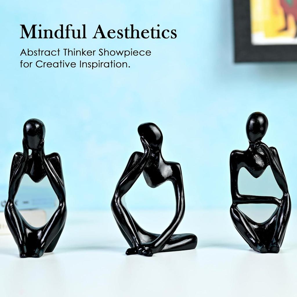 Набор из 3 черных статуэток «Мыслитель» – Современные абстрактные смоляные экспонаты для дома, офиса и стильных пространств, Идеально для вдумчивых подарков