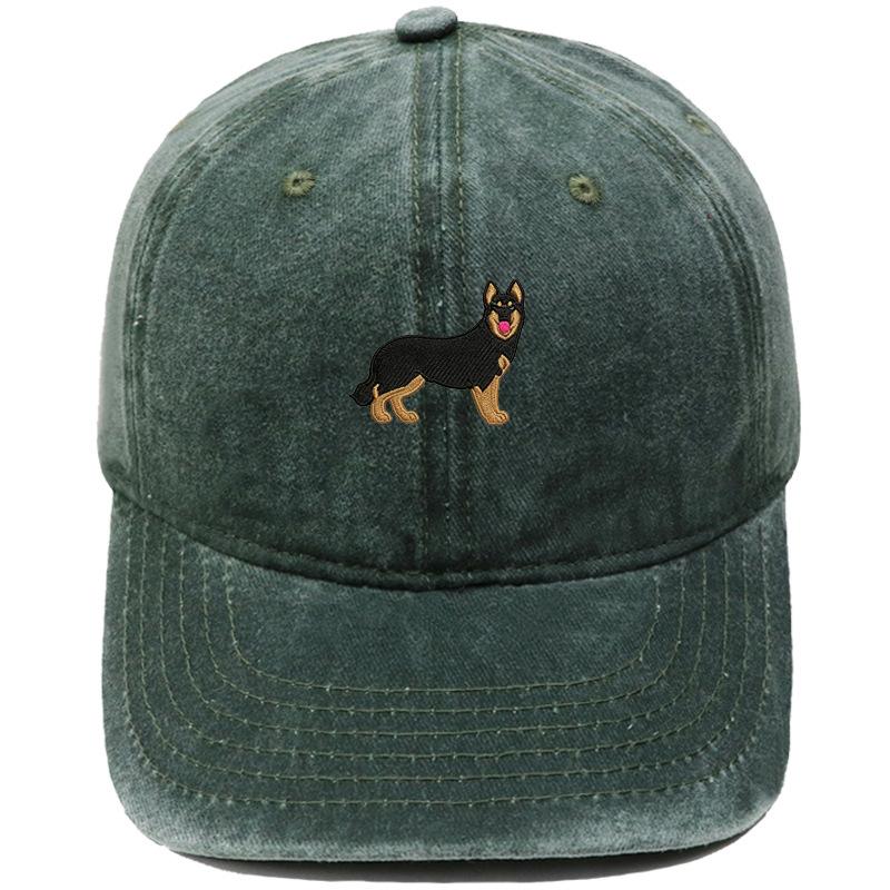 Cartoon German Shepherd Puppy Embroidered Baseball Cap Animal Washed Retro Daddy Hat Men's and Women's Casual Sun Hat