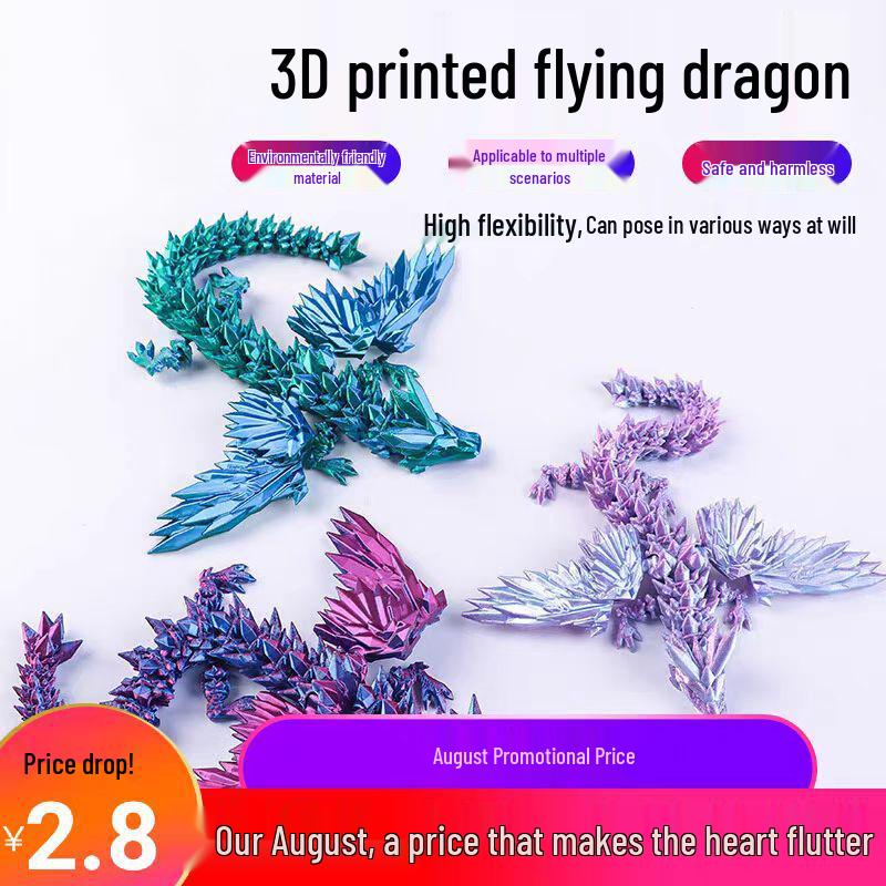 3D Printed Articulated Crystal Chinese Dragon Model – Fully Movable Flying Dragon Toy/Ornament