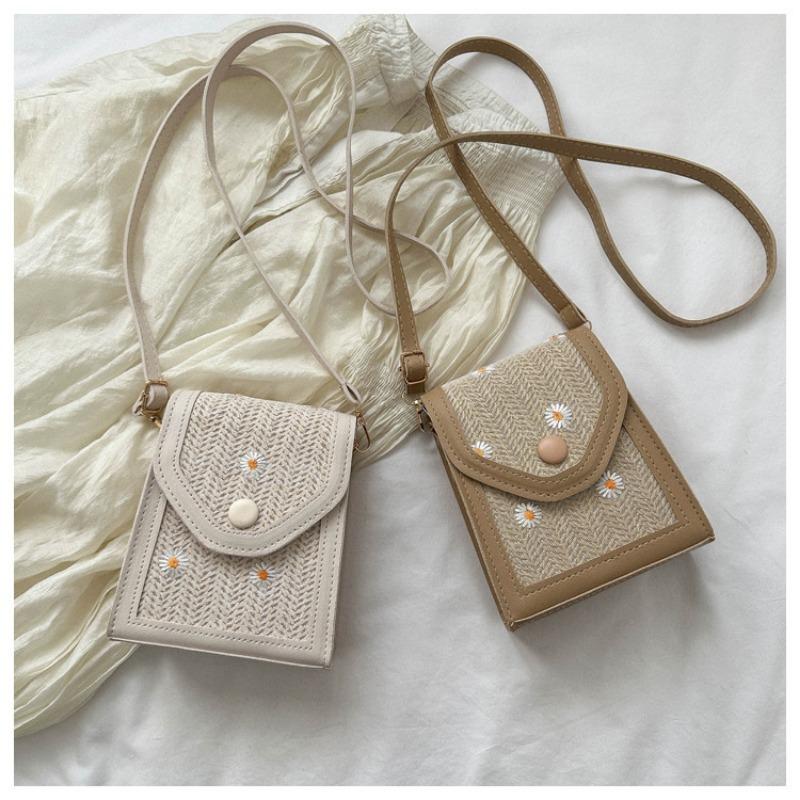 Women Straw Woven Small Square Crossbody Shoulder Phone Bag For Daily Use