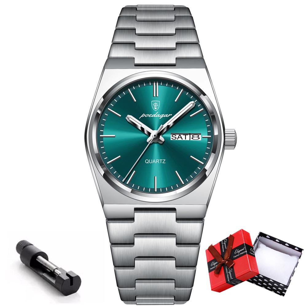 POEDAGAR Роскошные часы для женщин, элегантные кварцевые часы, водонепроницаемые, светящиеся, с датой и неделей, женские часы из нержавеющей стали