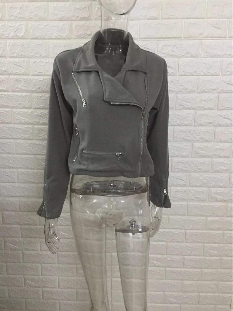 Women's Autumn/Winter Lapel Jacket with Multiple Zippers