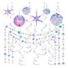 29 Pcs Iridescent Party Decorations Holographic Foil Fan Shiny Star Honeycomb Ball Hanging Swirls Decoration for Baby Shower Mermaid Themed