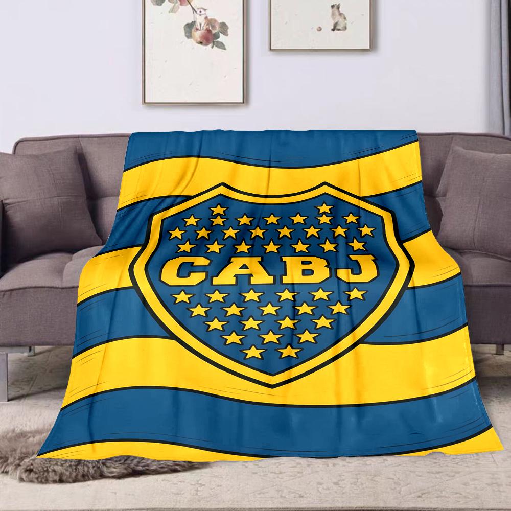 CABJ Shield with Stars on Blue & Yellow Patterned flannel blanket perfect for the bedroom living room, sofa, or a little nap