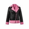 Autumn and winter women's imitation fur down leather jacket leather clothing striped new hemming round neck fashion warm jacket