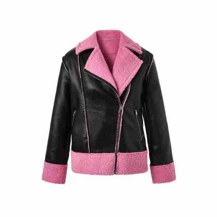 Autumn and winter women's imitation fur down leather jacket leather clothing striped new hemming round neck fashion warm jacket