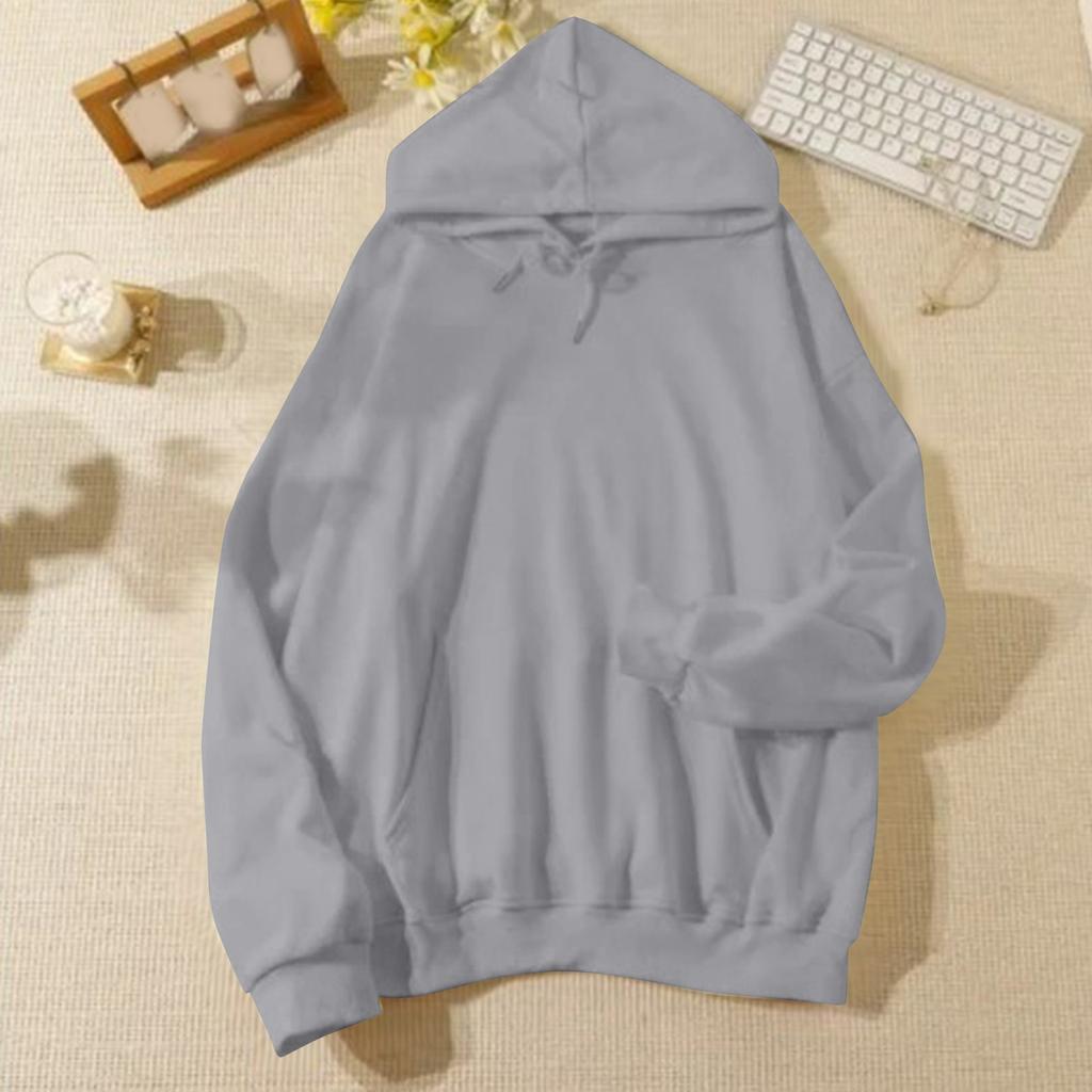 Женская повседневная и модная однотонная теплая рубашка с длинными рукавами и капюшоном, свободная и удобная толстовка