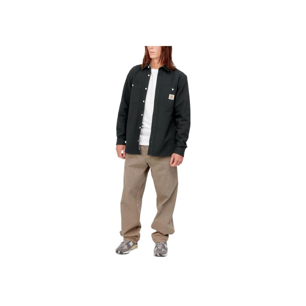 Carhartt WIP Однотонная рубашка с принтом логотипа, однобортная, с длинным рукавом, мужская рубашка I029827-0WE-01