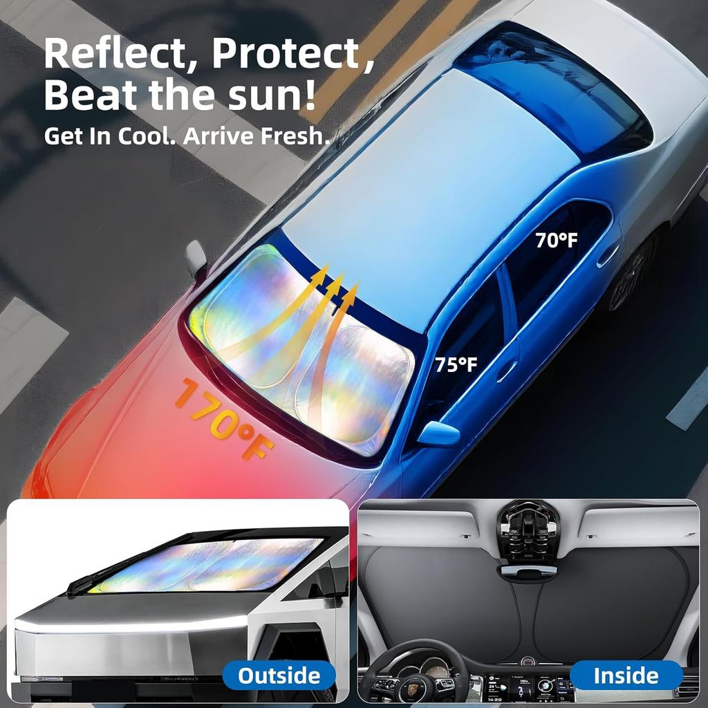 Aokway Laser Reflective Windshield Sunshade | Thickened UV-Blocking Sun Shade For Cars, SUVs, Trucks | Heat Reflective Cooling Protection | Foldable