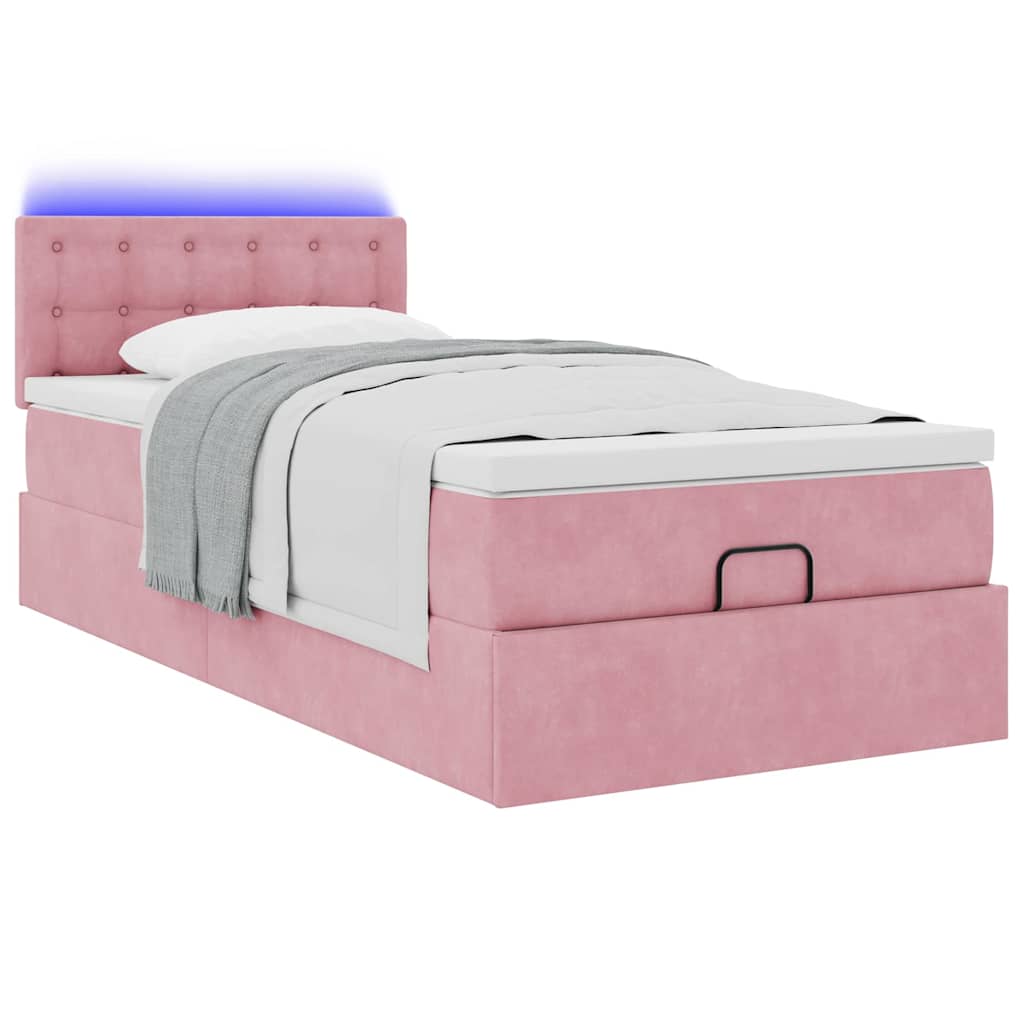 Enjoy restful nights with this ottoman bed with mattress and LED lights in pink 100 x 200 cm velvet fabric