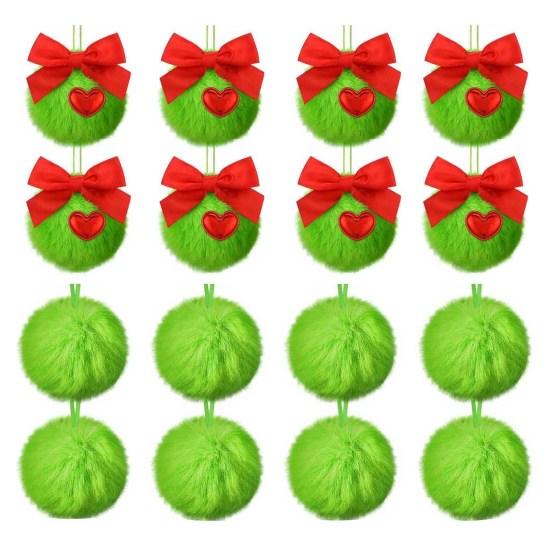 12/16 шт. Рождественские подвесные украшения 6 см зеленые пушистые шарики бант декор легкий многоразовый елочный кулон праздничный декор подарки