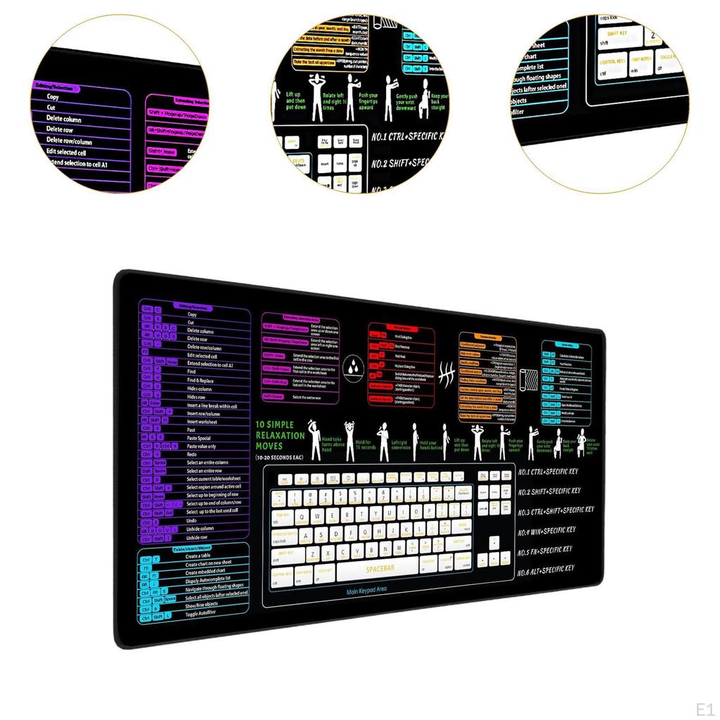 Excel Shortcut Keys Mouse Pad Gaming Mousepad Comfortable Thicken Rubber Desk Protector Waterproof