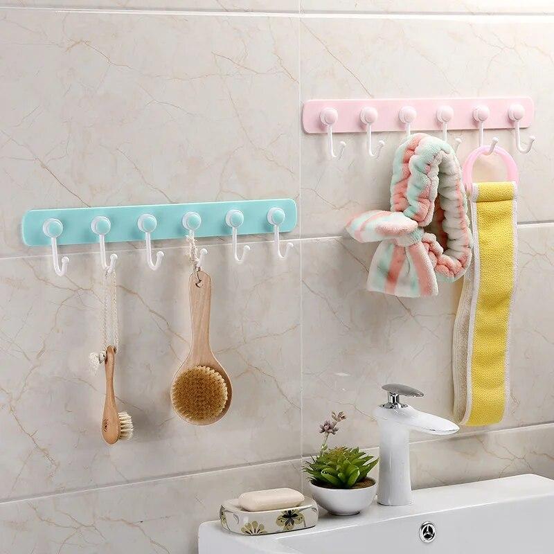 Multifunction Kitchen Storage Hook Holder 6 Hooks Wall Door Hanger Hooks For Spoon Scoop Bathroom Kitchen Organizer